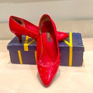 MIA-Red -Pumps- Silver Studs-2Inch Heel. Size 7